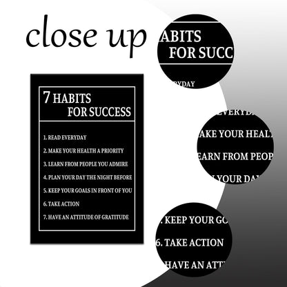 7 Habits for Success Inspirational Canvas Wall Art Motivational Positive Poster Print for Modern Modern Bathroom Bedroom Living Room Wall Decor Artwork Ready to Hang [12''Wx18''H]