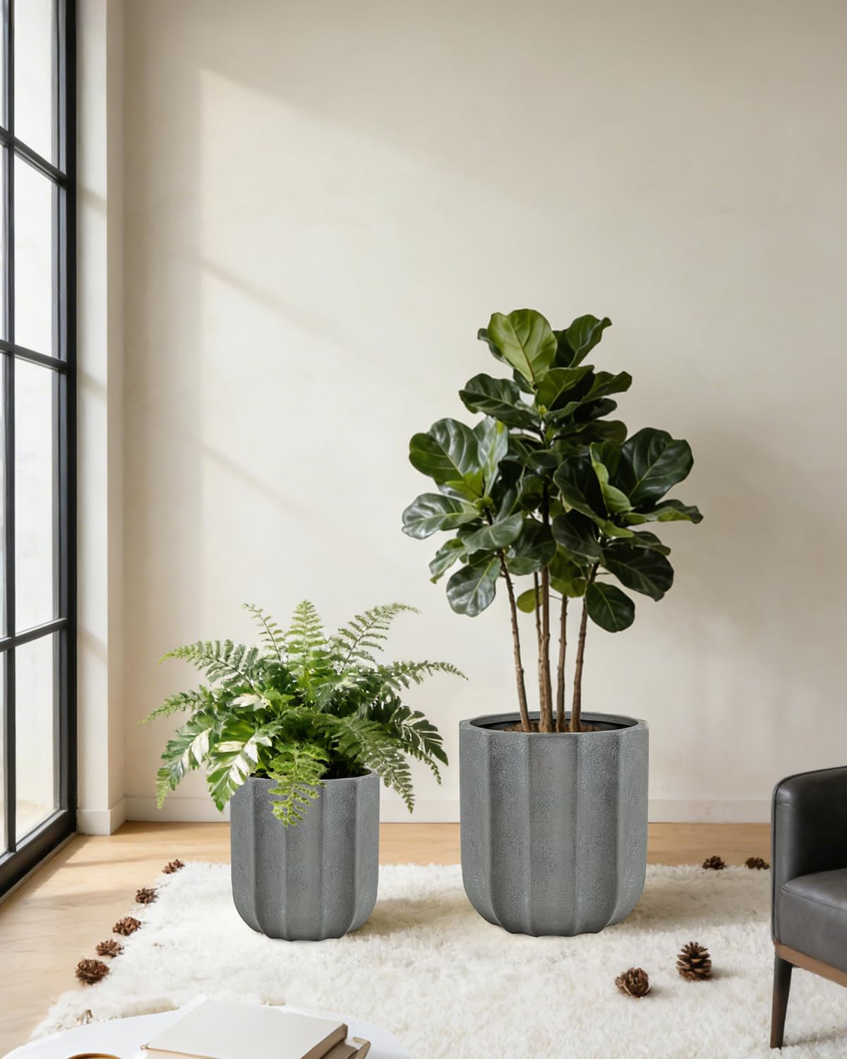 Avyra Velen 10 Inch Plant Pot – Ceramic Planter with Drainage Hole & Removable Drain Plug, Decorative Flower Pot for Indoor Outdoor Plants, Modern Round Large Planter, Grey