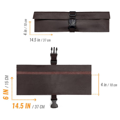 Under NY Sky Genuine Leather Knife Roll Case - 1 Slot - Real Leather Pouch - Portable Bag for Cooking Tools, Utensils, Cutlery Knives, Brushes - Chefs, Kitchen, Travel, Gift - Brown L