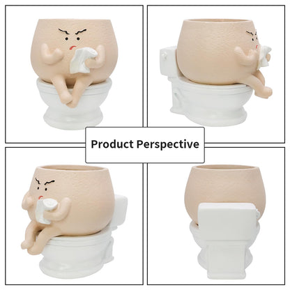 Toparad Face Self Watering Planter Pots Funny Toilet Plant Pot for Indoor Plants, Resin Face Head Flower Pots Quirky Succulent Planters with Drainage Hole, Gift Ideal for Home, Office, Christmas