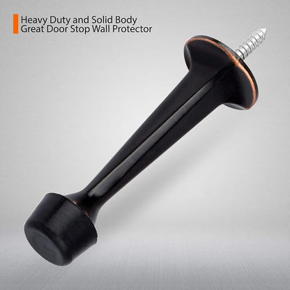2 Pack Solid Rigid Door Stops - Heavy Duty Door Stoppers Wall Protector with Soft Rubber Tips, Oil Rubbed Bronze