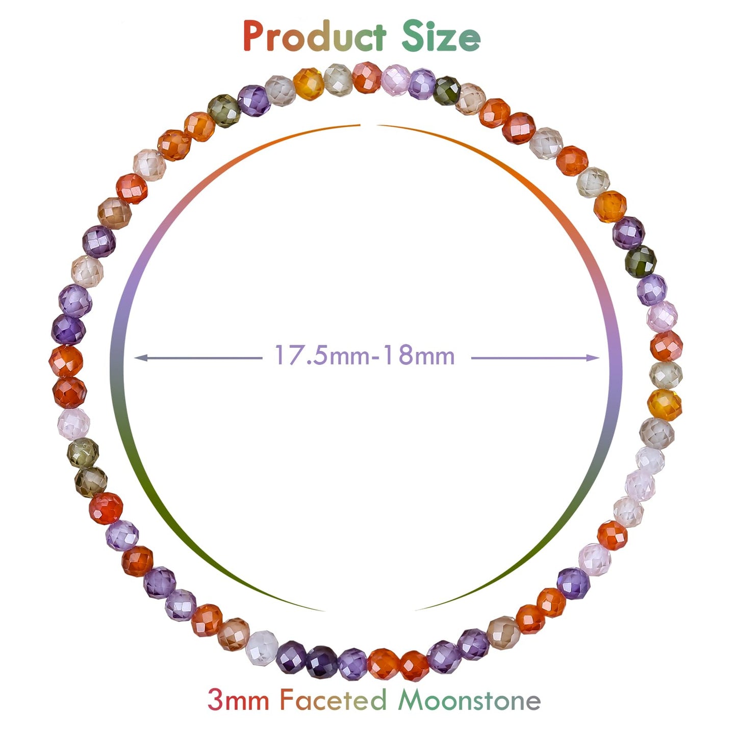 BONNY BOXX Natural Genuine Gemstone Faceted Round Beads Bracelets, 3mm Adjustable Stretchy Tiny Faceted Colorful Crystals Bracelet, Healing Crystal Reiki Chakra Dainty Jewelry Fashion Gifts