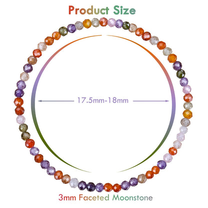 BONNY BOXX Natural Genuine Gemstone Faceted Round Beads Bracelets, 3mm Adjustable Stretchy Tiny Faceted Colorful Crystals Bracelet, Healing Crystal Reiki Chakra Dainty Jewelry Fashion Gifts