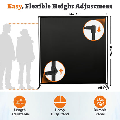 Room Divider Single Panel, 71''W x 71''H Height Adjustable Large Room Divider Panel for Office, Fabric Portable Privacy Screen Wall Divider for Room Separation, Black Freestanding Partition Separators