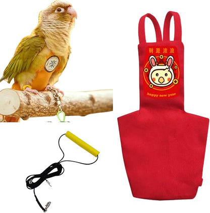 MANON ROSA Bird Diapers Leash Set Washable Reusable Handmade Flight Suit Waterproof Inner Layer - Protective Parrot Nappy Clothes Parakeets Macaws Budgies Canaries (Red5,Lovebird)
