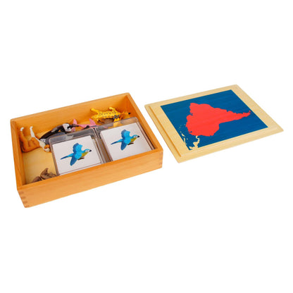 ancona South American Animals, Spanish/English Bilingual, Montessori Preschool Memory Matching Game Box Set with Animal Figurines & 3-Part Cards, Early Education Toy
