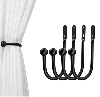 VRSS Wall Mount Curtain Tiebacks Drapery Holdbacks Curtain Holdback Hooks 6" L x 3" W Simple Style (4pcs Black)