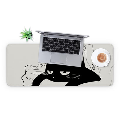 MAY FLOWER Large Gaming Mouse Pad, Full Keyboard Mat, Long Laptop Mousepad, Computer Mouse Mat for Home and Office, Anti-Slip Rubber Base, 31.5 x 11.8 Inches (Black Cat)