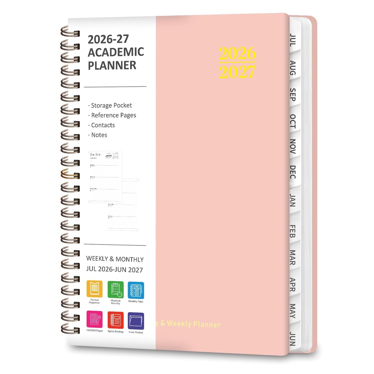 Planner 2026-2027, Weekly and Monthly Academic Planner, July 2026 - June 2027, Hardcover Calendar Agenda Book for School Year Planning, School Supplies for Teacher and Student, A5(6.3'' x 8.5'')