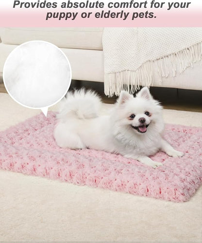 Washable Dog Bed Mat Ultra Soft Dog Crate Pad Comfy Fluffy Pet Kennel Beds Sleeping Mattress for Large Jumbo Medium Small Dogs, 36 x 23 Inch, Pink