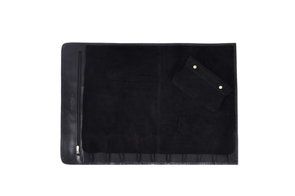 Leather Knife Roll Storage Bag, Elastic and Expandable 10 Pockets, Adjustable/Detachable Shoulder Strap, Travel-Friendly Chef Knife Case (Pitch Black, Leather)