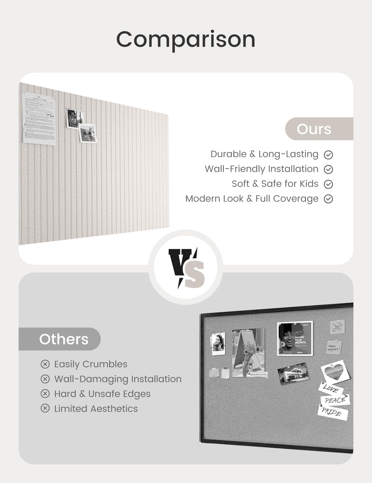 Bumusty Large Cork Board Alternative-48 x 36" Felt Bulletin Board Tiles, with 30 Pushpins, 70 Adhesive Tabs, Fine-Stripe 12-Pack, Cork Boards for Office Push Pin Board Felt Board-Oatmeal