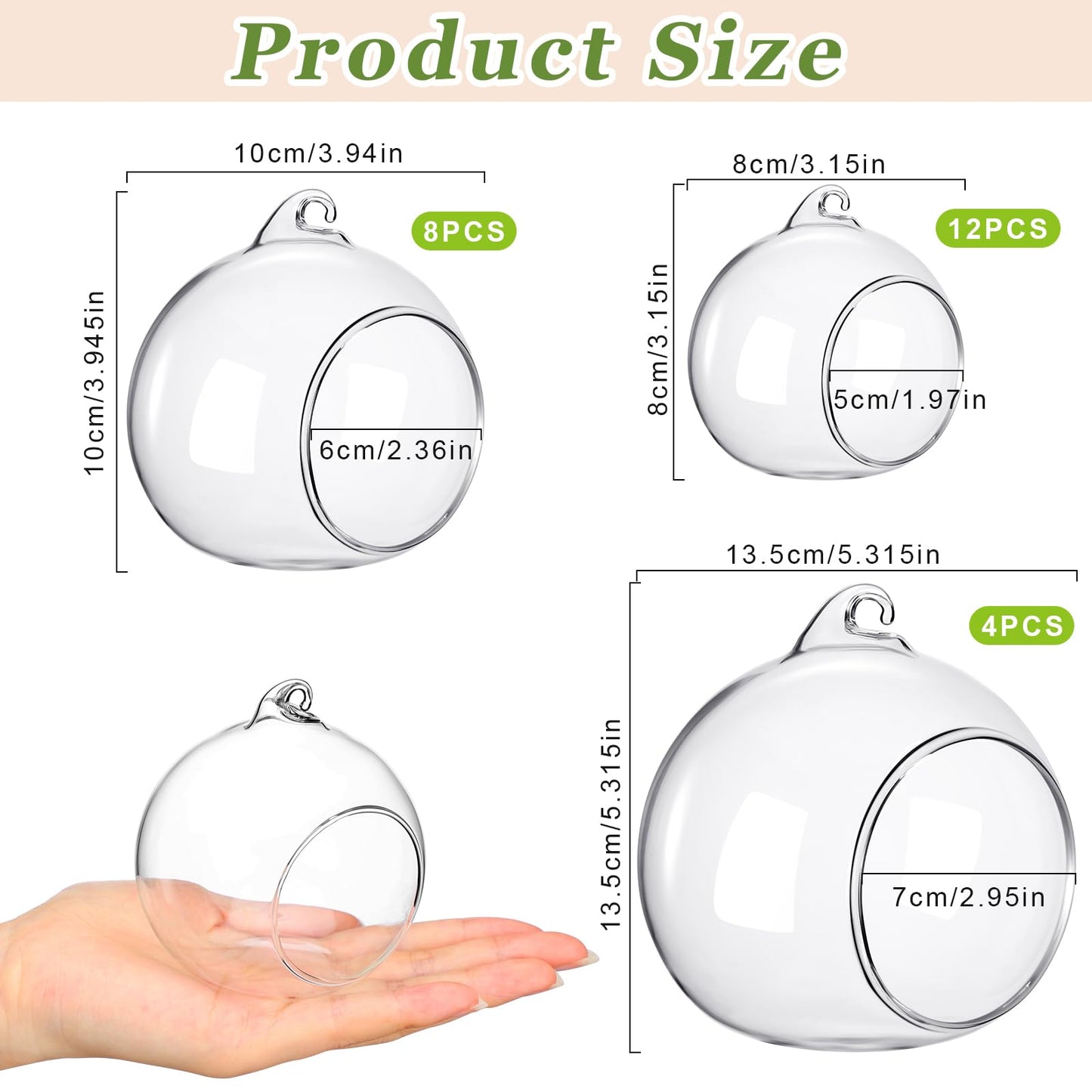 GlikCeil 24 Pcs 5.3'' 3.9'' 3.15'' Hanging Glass Tealights Candle Holder Large Globes Fillable Plant Clear Terrarium Orbs Air Plants Holder with Fishing Line Wedding Centerpiece Tree Decor