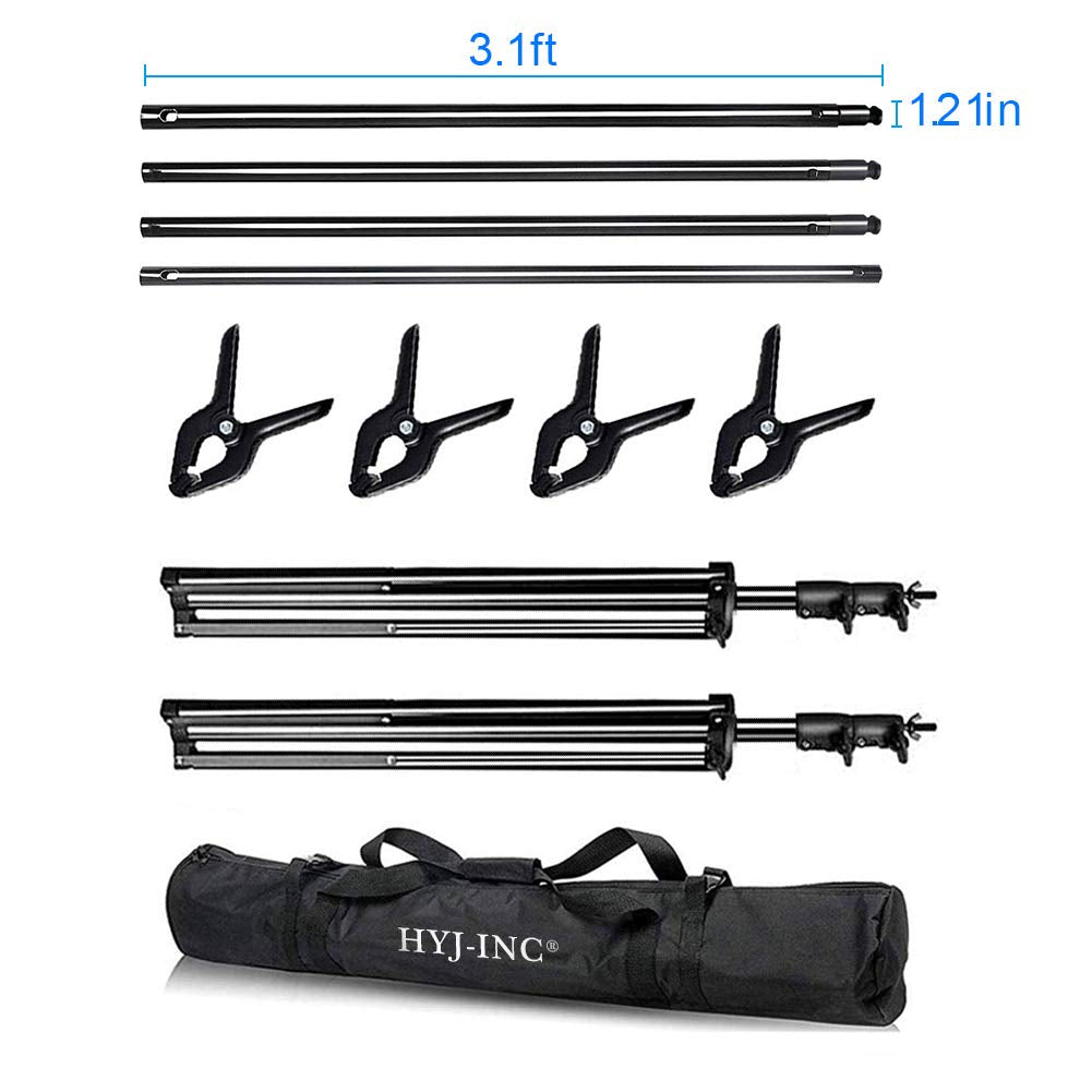 HYJ-INC 12ft x 10ft Photo Video Studio Heavy Duty Adjustable Photography Muslin Backdrop Stand Background Support System Kit with Carry Bag 4 Spring Clamps