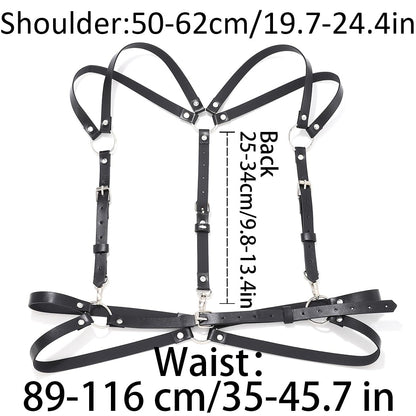 BODIY Black Leather Harness Belt Goth Adjustable Body Harness Punk Chest Belts Fashion Shoulder Strap Belt for Women (Black)
