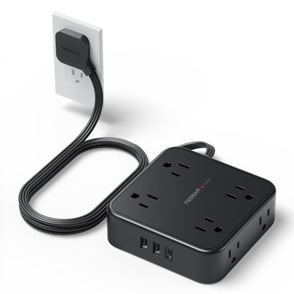 TESSAN Surge Protector Power Strip, 5 Ft Flat Plug Extension Cord with 3 USB (1 USB C) 8 Outlets, 900J Surge Protection, 3 Sided Outlet Extender with Power Switch for Office, Dorm Room Essentials