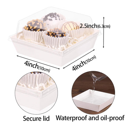 ROSPAKTEK 100Pack 4x4x2.5 Inches Charcuterie Boxes with Clear Lids - Bakery, Chocolate Covered Strawberries, Mini Cake, Pie Boxes for Christmas, Valentine's, Halloween, Easter