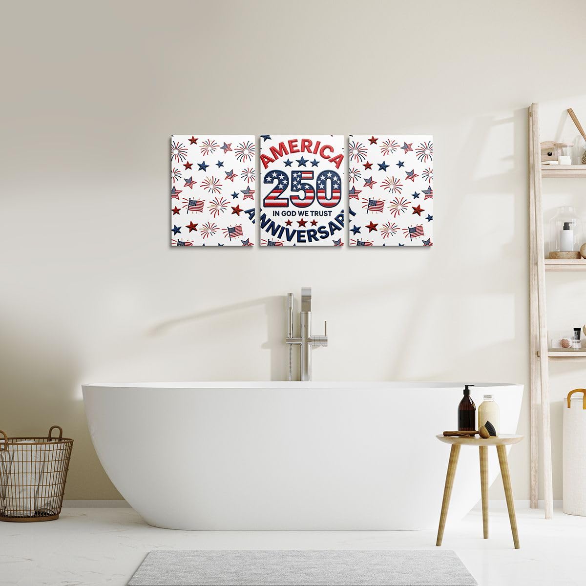 Feelyou Patriotic 250th Anniversary 3 Piece Canvas Wall Art for Living Room Bedroom 4th of July Wall Art for Home Decor America Star Print Office Decor Artwork Red Blue Picture Posters