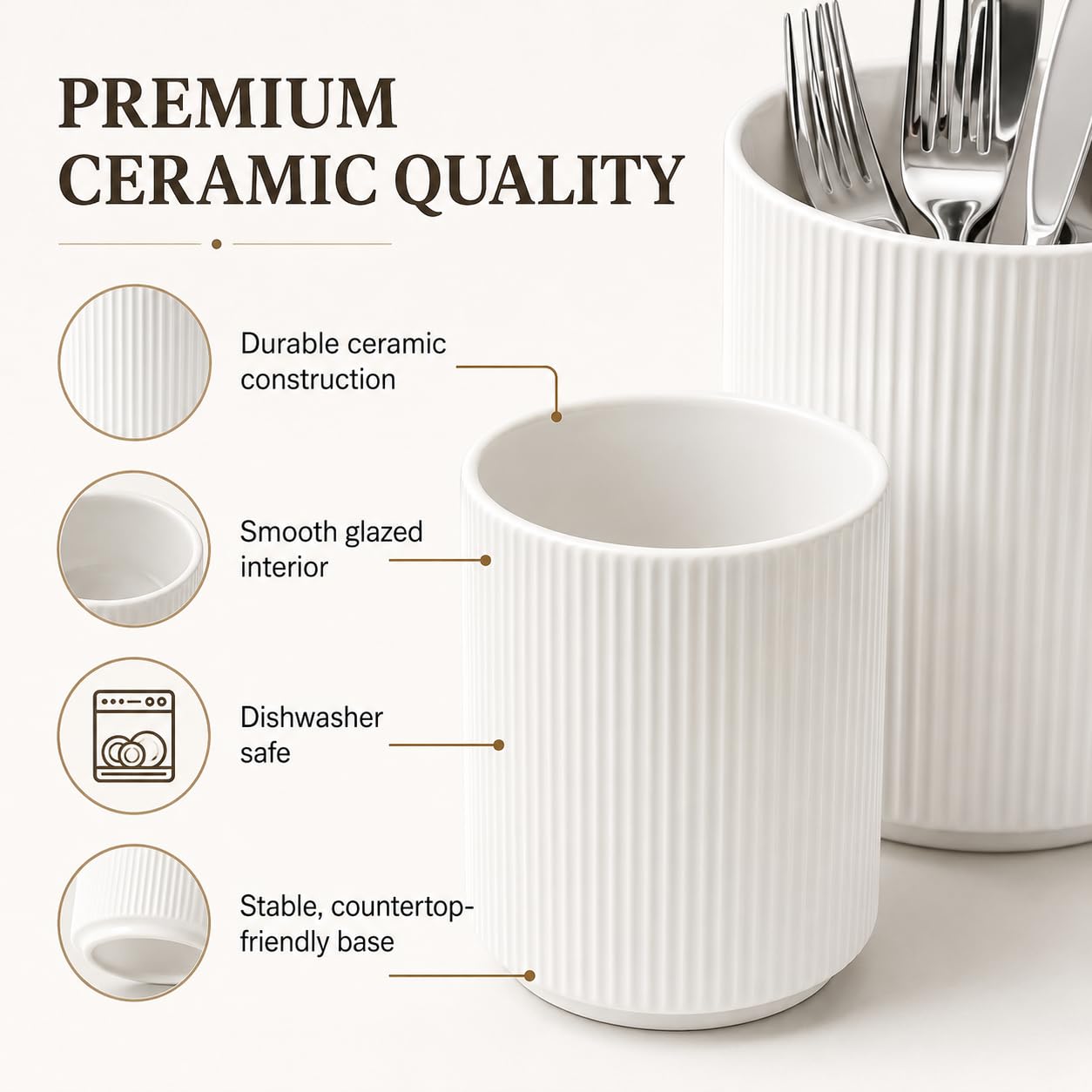 Utensil Holder,Ceramic Kitchen Utensils Holder for Countertop-Set of 2