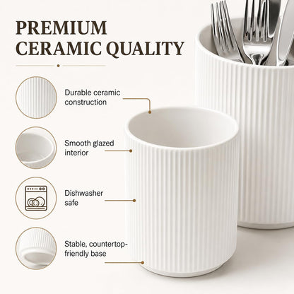 Utensil Holder,Ceramic Kitchen Utensils Holder for Countertop-Set of 2