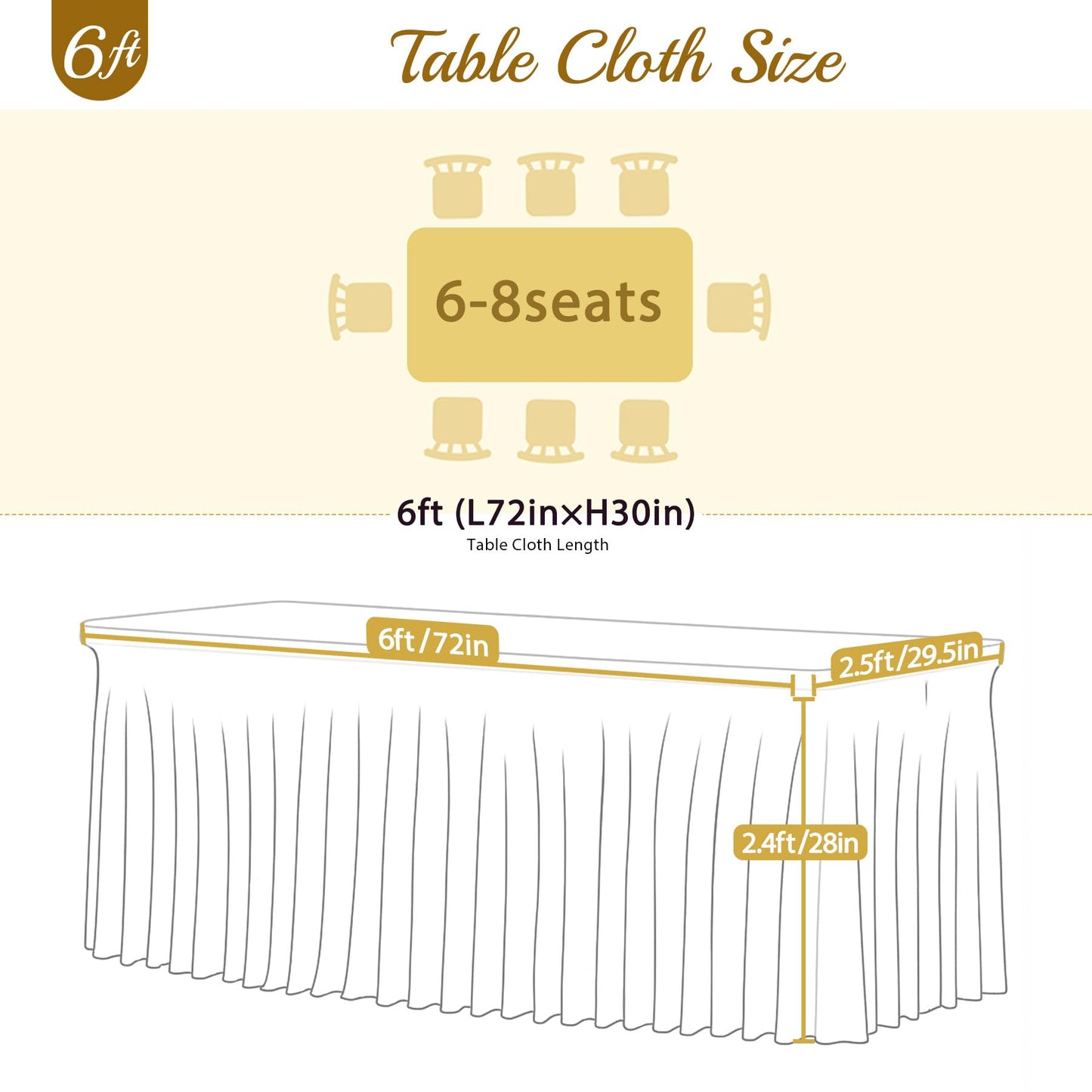 6ft Champagne Table Cloths Rectangle Tulle Tablecloth Fitted Champagne Tablecloths for 6 foot Rectangle Tables Spandex Table Covers for Parties Wedding Birthday Buffet Banquet Desk Tables Skirt