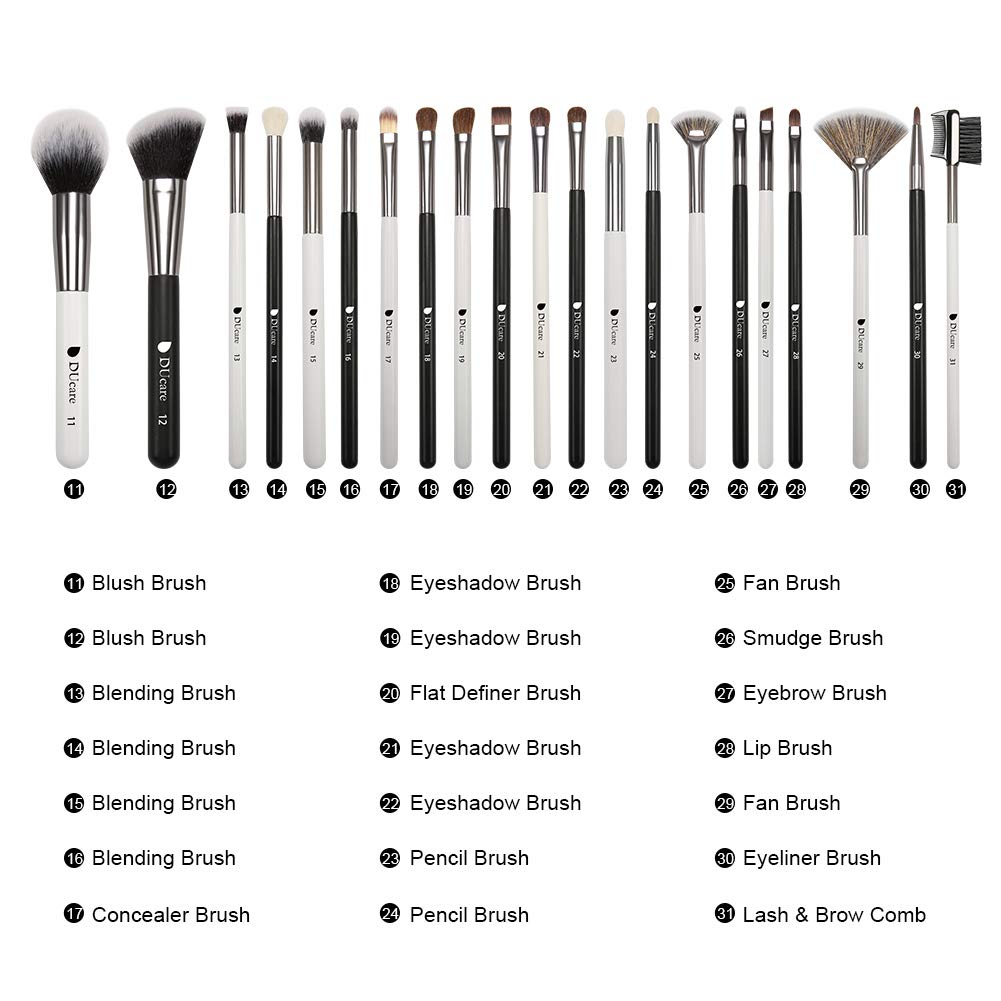 DUcare Makeup Brushes Set Professional 27Pcs Makeup Brushes Premium Synthetic Kabuki Foundation Blending Face Powder Blush Concealers Eye Shadows Make Up Brushes Kit White