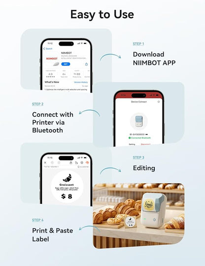 NIIMBOT Label Maker Machine with Tape, B1 Bluetooth Label Printer, 2 Inch Large Waterproof Label, Inkless Thermal Label Maker for Kids School Items, Classroom Teacher, Light Blue