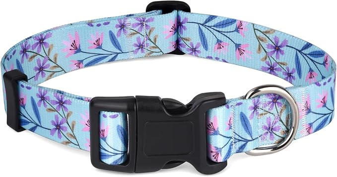 Mihqy Dog Collar with Bohemia Floral Tribal Geometric Patterns - Soft Ethnic Style Collar Adjustable for Small Medium Large Dogs(Floral Purple,S)