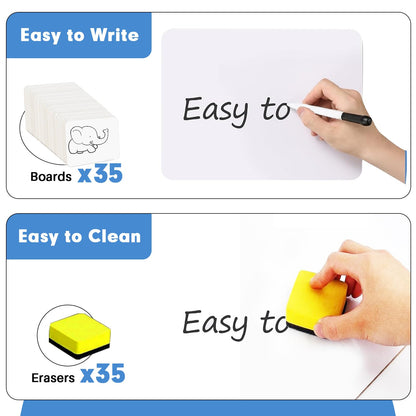 Dry Erase Lapboards, HERKKA 35 Pack Double Sided Small Dry Erase Whiteboards 9 x 12.5 Inch with 35 Erasers, Small Dry Erase Boards for Classroom Teacher Supplies, Personal White Boards for Students