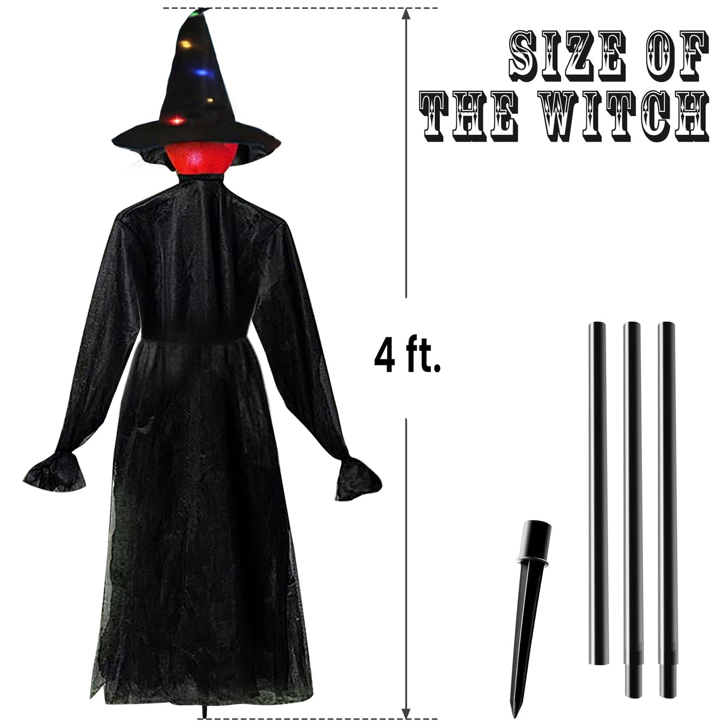 Halloween Decorations Outdoor, Set of 3 Witches with Glowing Witch Hat, 4FT Light-UP Sound-Activated Sensor Life Size Witch with LED Light, Scary for Yard Haunted House