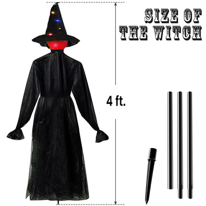 Halloween Decorations Outdoor, Set of 3 Witches with Glowing Witch Hat, 4FT Light-UP Sound-Activated Sensor Life Size Witch with LED Light, Scary for Yard Haunted House