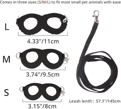 MANON ROSA Sugar Glider Harness & Leash Set - Escape-Proof 3-Piece Adjustable Vest for Squirrels Rats Mice Mouse & Small Animals - Hamster Gerbil Walking Gear, Pet Toy Accessories, Black