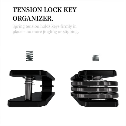 CAXGEK Compact Key Organizer with Spring Tension Lock, Aluminum Keychain Holder. (Black)