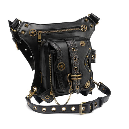 Waist Bag Fanny Pack Motorcycle Drop Leg Bag Thigh Hip Pouch Messenger Leather Crossbody Shoulder Purse Wallet Pocket (Black 172)