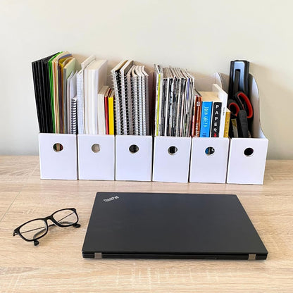 Evelots Magazine File Holder - Set of 24 White - Office Desk Organizer - Sturdy Cardboard - New Upgraded Double Front Panel for More Stability - Full 4 Inch Wide - Easy Assemble