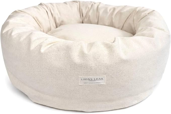 Round Dog Bed – Natural Canvas, Removable Washable Cover, Raw Cotton or Latex Fill, Hypoallergenic Non-Toxic, Made in USA (Natural, Small, Firm Support – Raw Cotton)