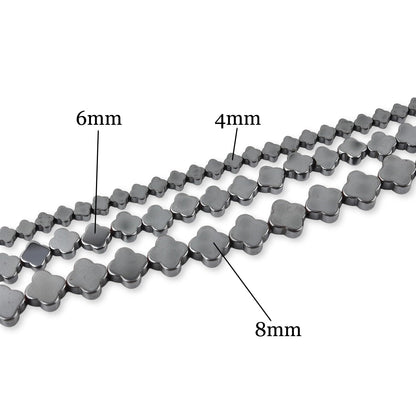 HAAMIIQII 65pcs 6mm Natural Black Hematite Loose Gemstone Beads Flat Clover Shape Spacer Stone Beads for Jewelry Making DIY Bracelets Necklaces Crafting