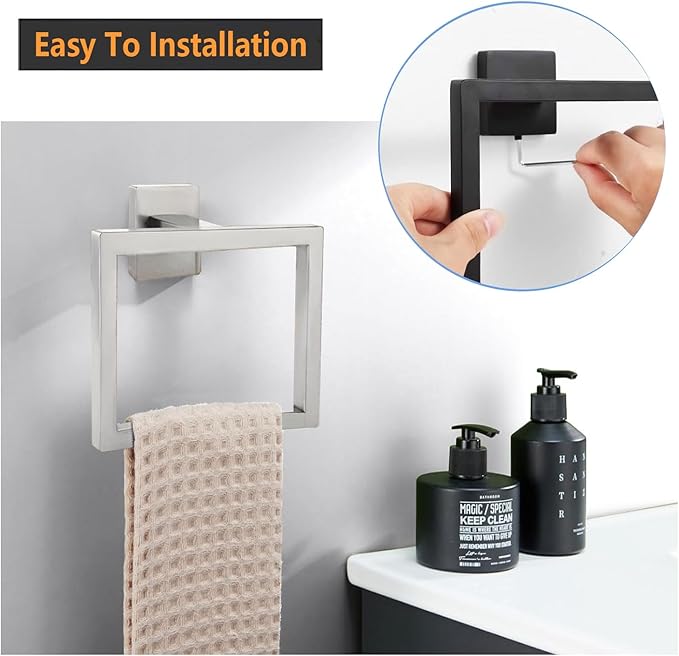 JOPOFI 2-Piece Towel Ring - Thicken Stainless Steel Towel Holder, Towel Racks for Bathroom, Square Modern Design Hand Towel Holder, Contemporary Hand Towel Bar - Brushed Nickel