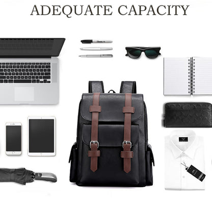 Farcauo Leather Backpack for Men Vintage Laptop Backpack Black Travel Work Backpacks Large Capacity Business Hiking Back Pack