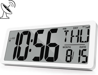 Atomic Clock 14.9" Digital Wall Clock Battery Operated Atomic Wall Clock Large Digital Alarm Clock with Day Date & Temperature for Wall Bedroom Living Room Classroom Home Office