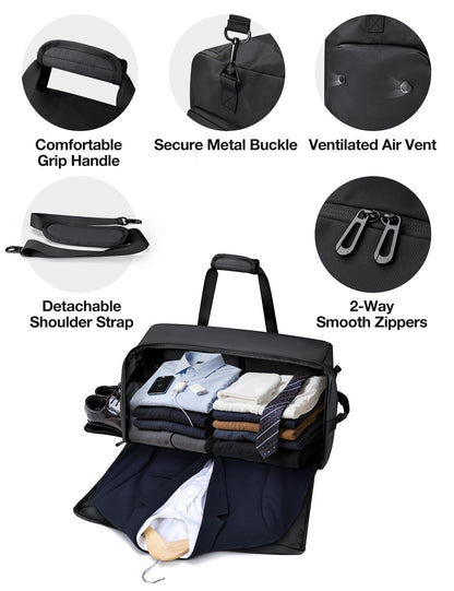 Noozion Garment Duffle Bag for Travel, 3-in-1 Convertible Carry On Suit Bag with Shoe Compartment, Lightweight Overnight Business Travel Bag for Men Women