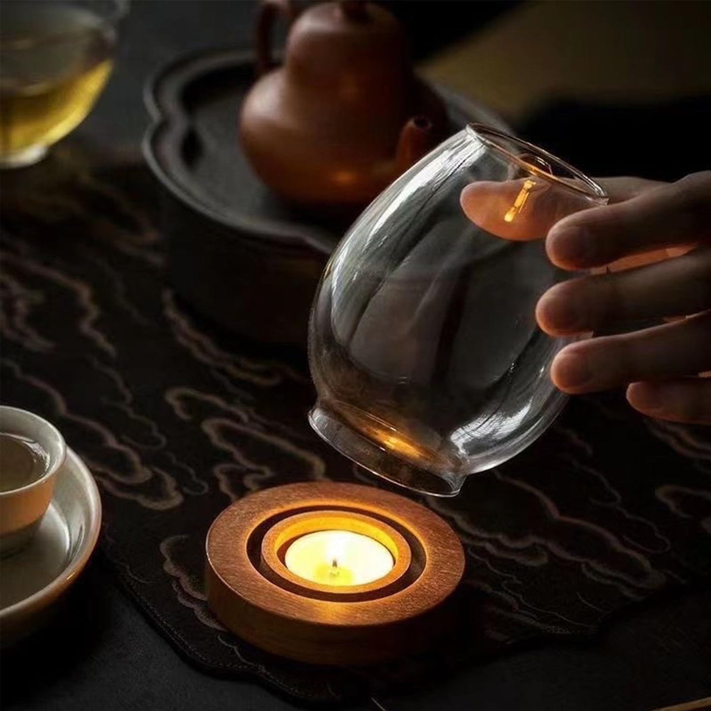 COMZPLIFE Hurricane Candle Holder, Clear Glass Votive Candle Holders, Tealight Holder Stand with Wooden Tray for Mantel Fireplace Coffee Dining Table Decor