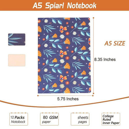 Composition Notebook Journals -12 Pack with 60 Lined Pages, 30 Sheets, Sewn Binding, Hard Cover Books Embossed Cover in Floral Bliss Pattern (5.75 x 8.35 Inches) for School, Office, or At-Home Use