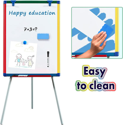 Dry Erase Board White Board for Kids 24x18 inch Art Easel for Kids Magnetic Tripod Whiteboard Art Easel and Flipchart Board with a Height-Adjustable Stand Perfect for Kid