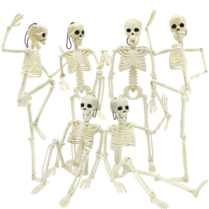 UMEELR 6Pcs Posable Plastic Skeletons, 16" Halloween Hanging Skeleton with Movable Joints Small Human Body Skeleton for Yard Patio Lawn Garden Props Halloween Spooky Party Decor
