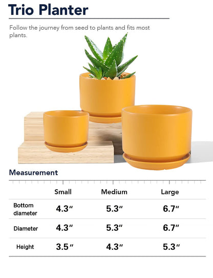 WHOMEPAA Ceramic Plant Pots with Drainage Hole and Saucer,Modern Indoor Pots for Plants,Ceramic Planter 6.7/5.3/4.3 inchs Set of 3,Indoor Flower Pot with Hole Mesh Pad, for Mom,Yellow