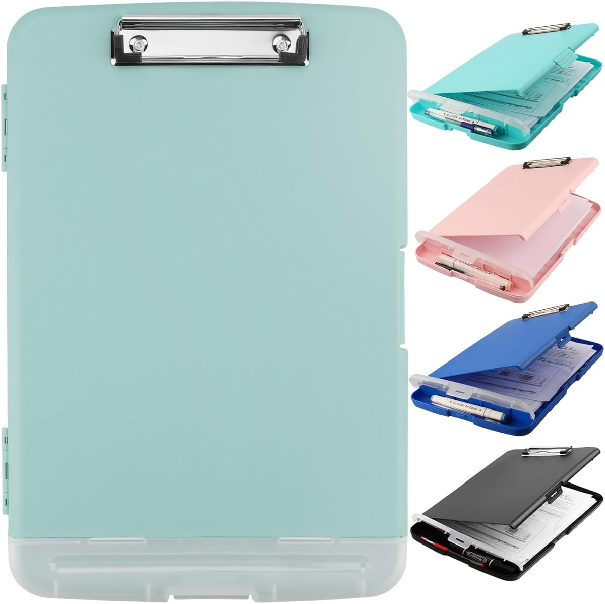 Clipboard with Storage,A4 Binder Nursing Clipboards with Pen Holder,Heavy Duty Storage Clipboard with Low Profile Clip, Clipboards Folder Side-Opening Clip Boards,Smooth Write Clip Board (Dark Green)