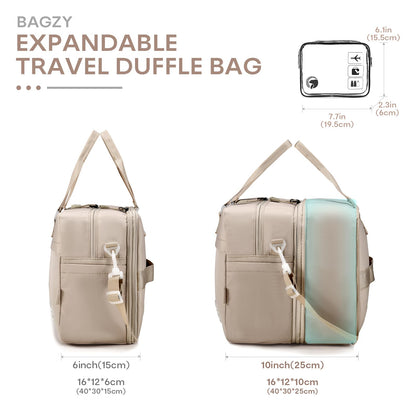 BAGZY 40x30x15cm Personal Item Travel Bag 16x12x6 Under-seat Carry on Bags for Airplanes 20L Expandable 30L Lightweight Duffle Bag Weekender Bags with Wet Pocket for Gym Overnight Hospital Black