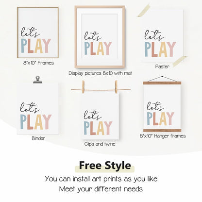 Let's Play Read Wall Art Set of 4，Educational Posters, Montessori Classroom Decor, Neutral Kids Decor,Alphabets Number Prints for Nursery Classroom Kids Room Toddler Playroom,8x10 Inch(Unframed)