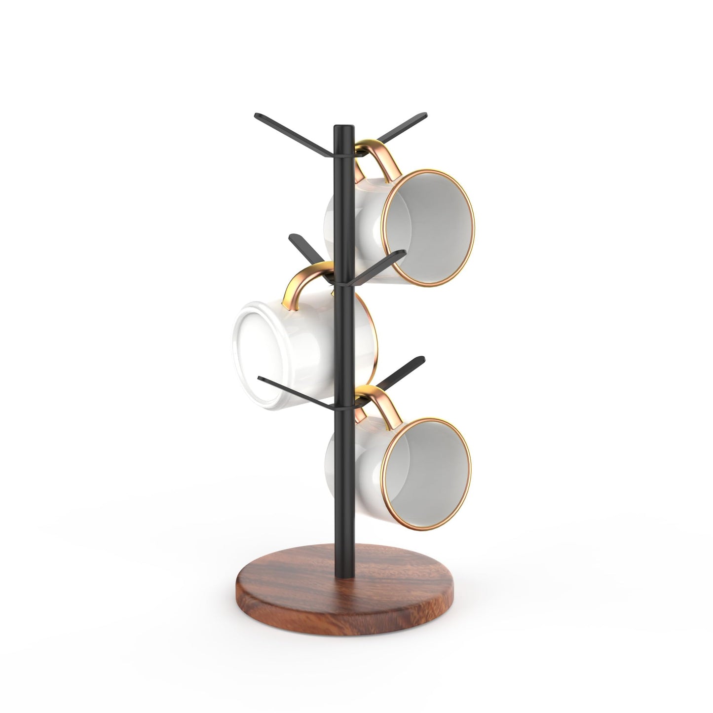 Aomomery Coffee Mug Tree Holder Countertop, Non-Slip Walnut Wood Mug Rack with 6 Hooks, Coffee Cup Rack for Home Storage and Organizer (Brown)